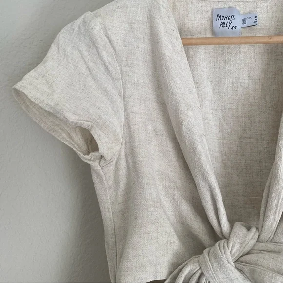 PRINCESS POLLY  Ditsy Tie Front Cutout Romper Beachy Size 8 US Linen Blend - Picture 4 of 7